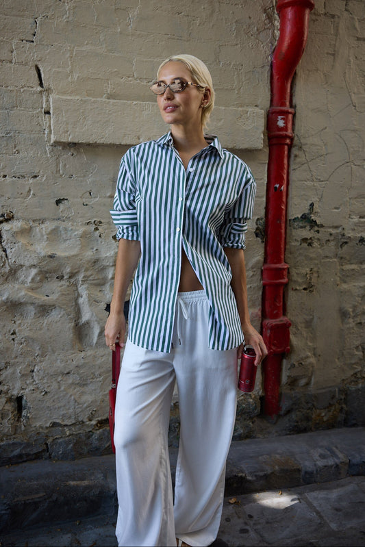 Florence Shirt - Green and White Stripe