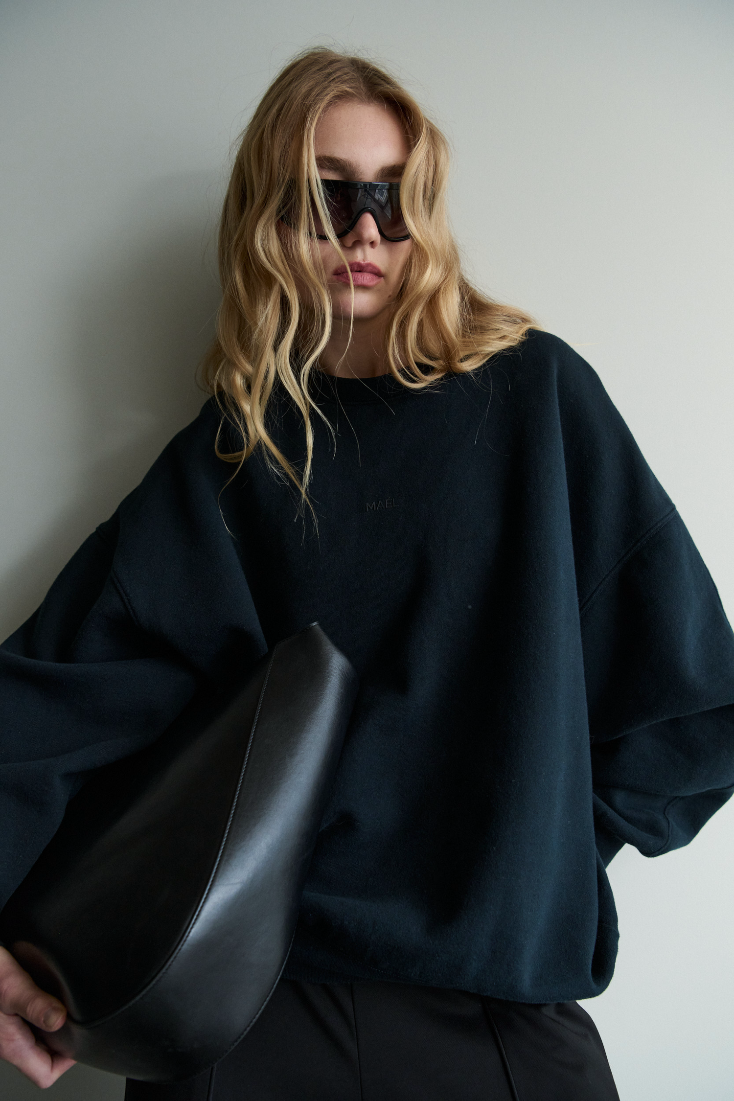 women's oversized washed black jersey jumper