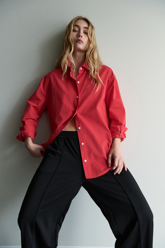 ladies red cotton oversized shirt