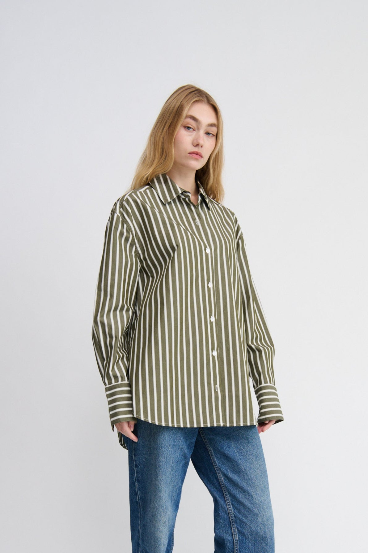 Florence Shirt -Khaki/Cream Stripe