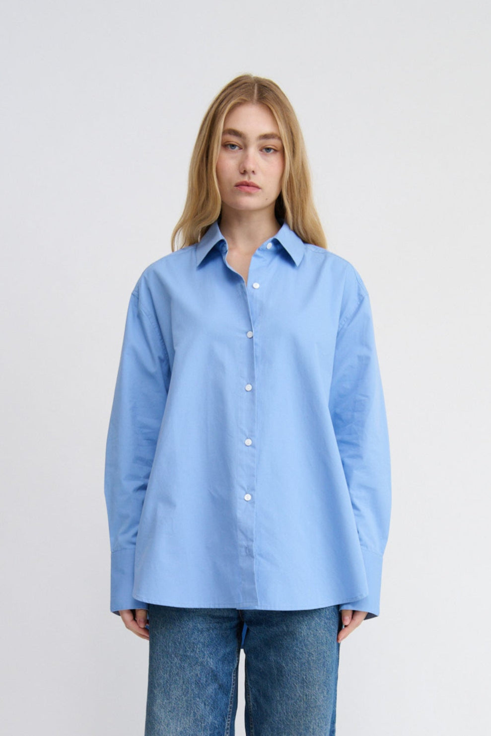 women's blue oversized shirt, cotton