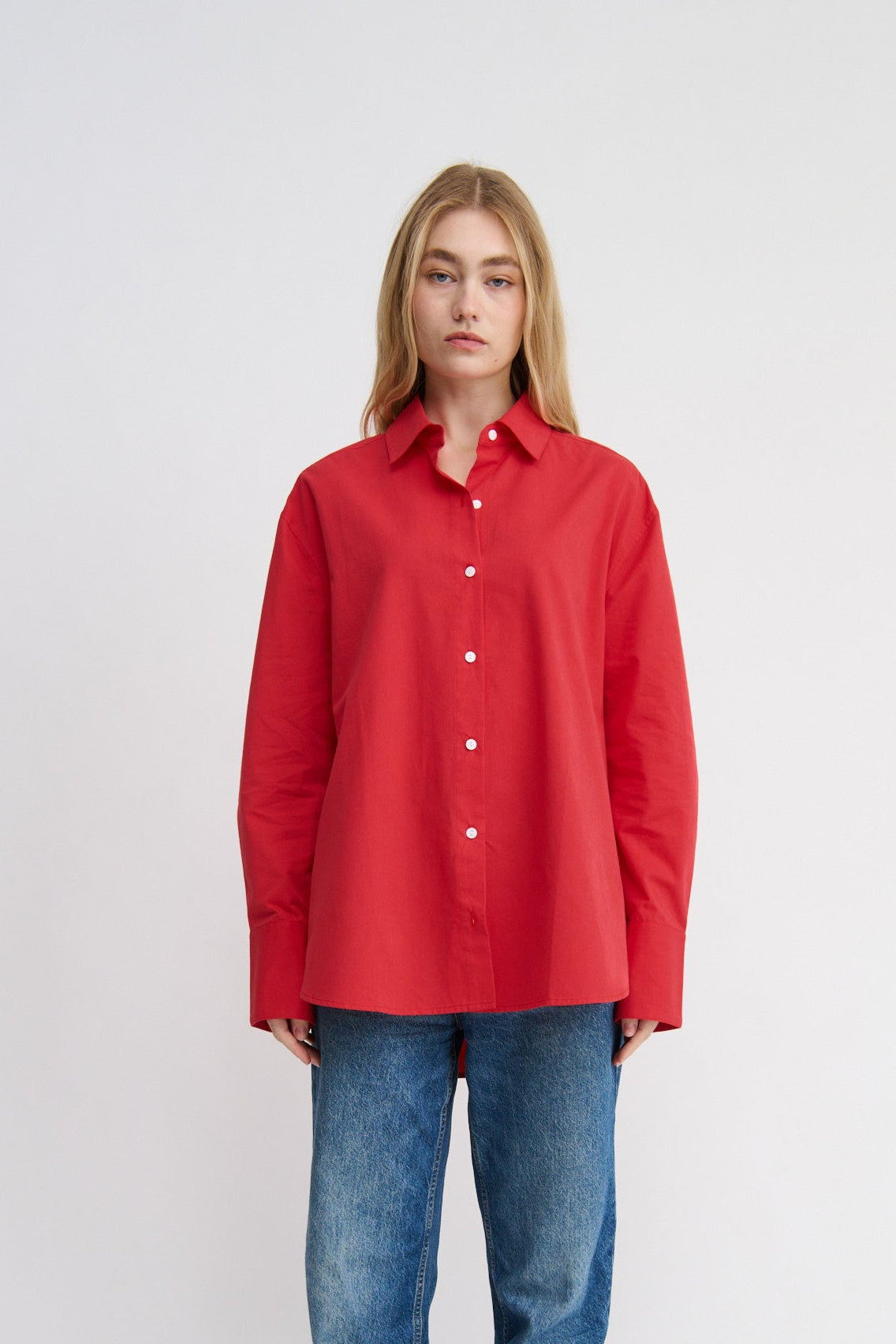 women's oversized cotton red shirt