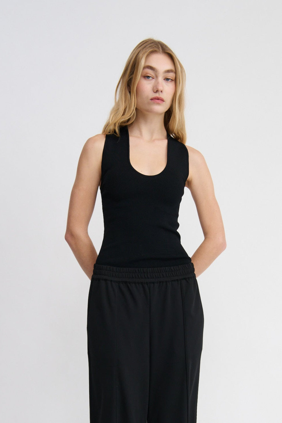 ladies black scoop neck singlet