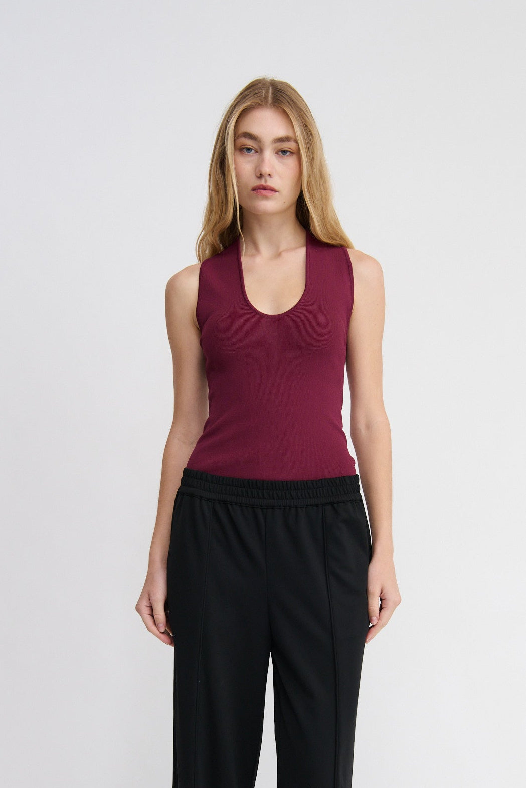 women's knitted singlet, berry