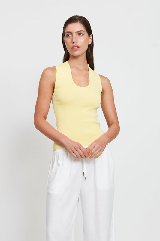 ladies lemon scoop neck knitted tank, lemon