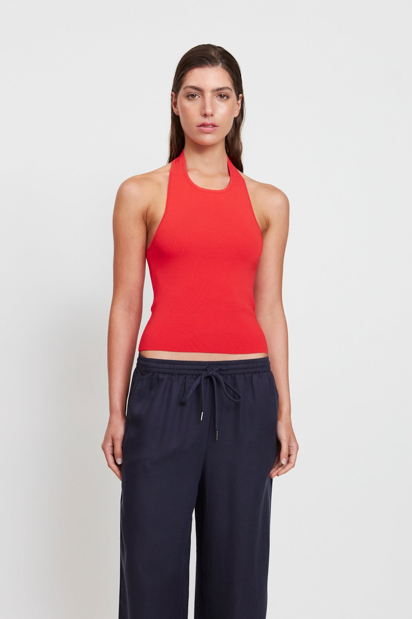 Poppy red ladies knitted halter top