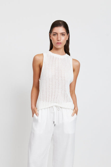 Portofino Knit Tank - Rice White