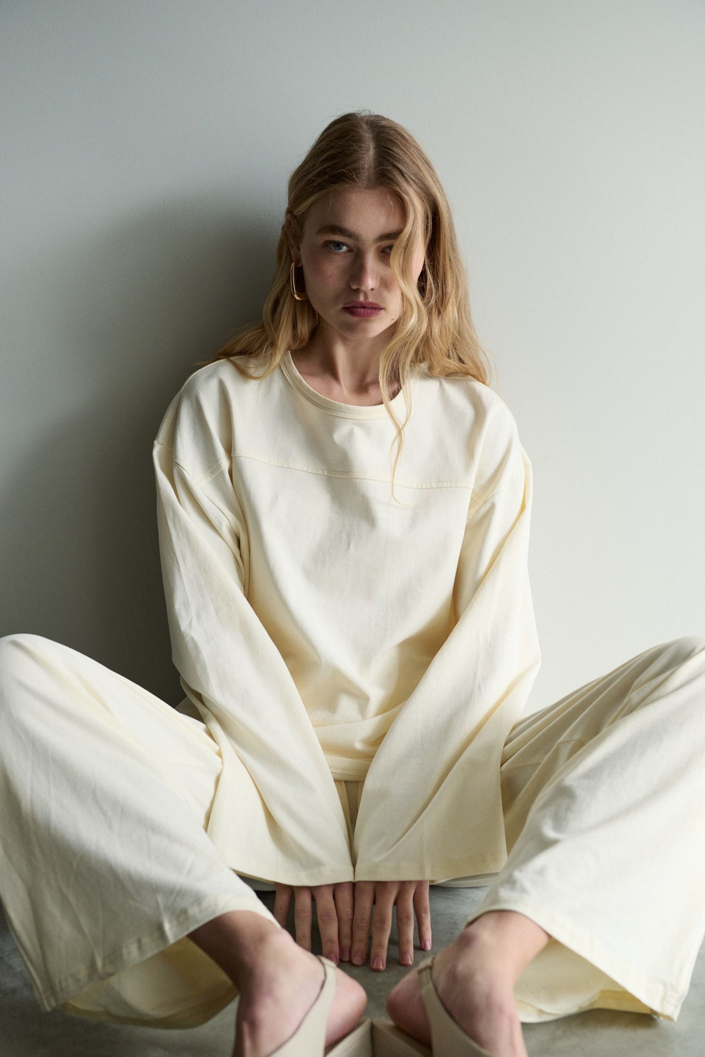 women's long sleeve tee, butter, wide sleeve