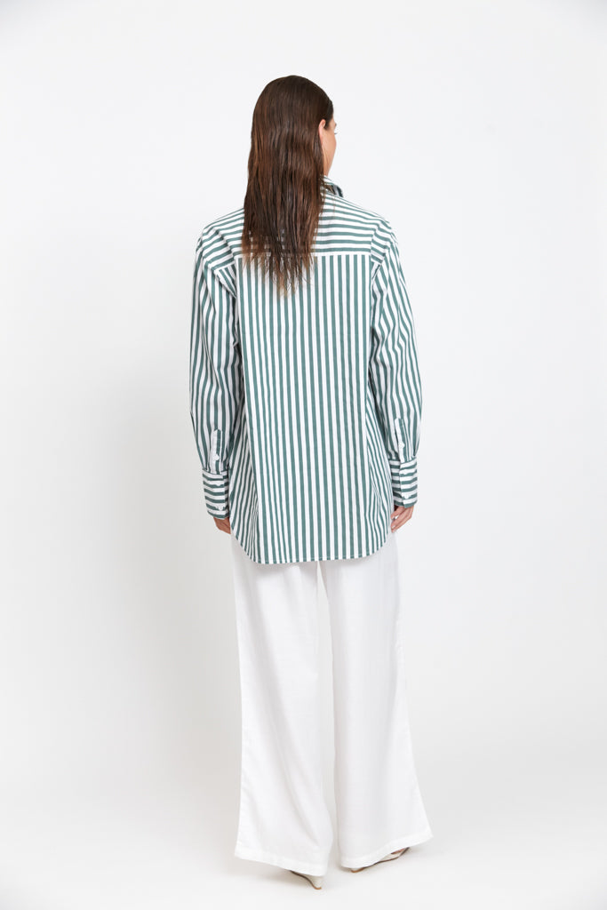 Florence Shirt - Green and White Stripe