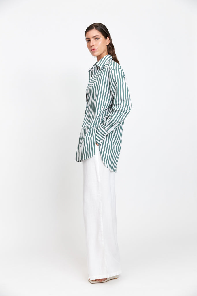 Florence Shirt - Green and White Stripe