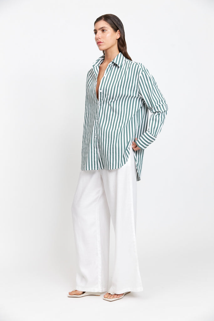 Florence Shirt - Green and White Stripe