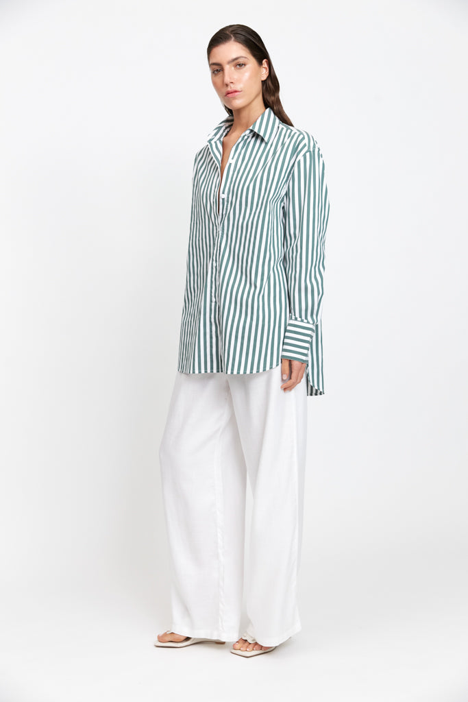 Florence Shirt - Green and White Stripe