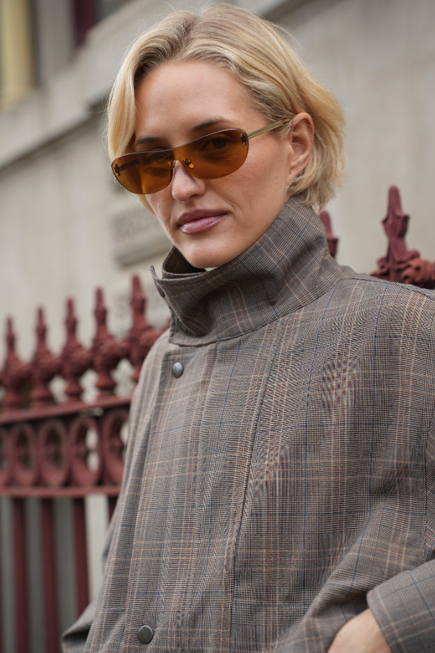 Celeste Funnel Neck Jacket, Fawn Plaid