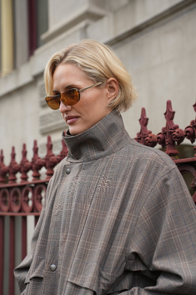 Celeste Funnel Neck Jacket, Fawn Plaid