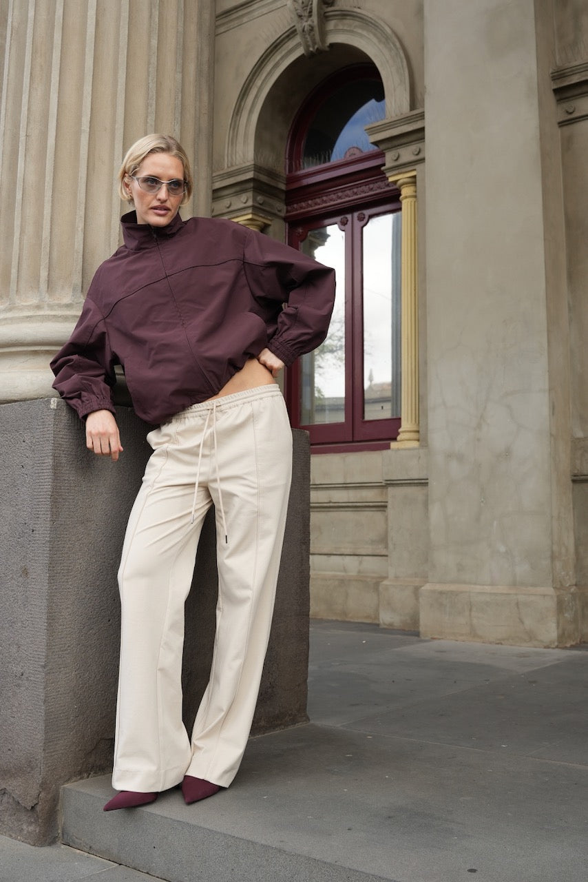Paris Funnel-Neck Jacket, Choc Plum