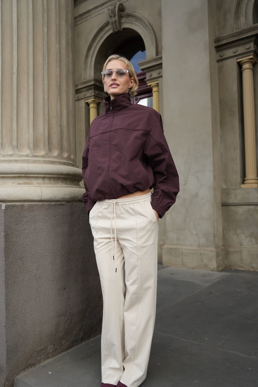 Paris Funnel-Neck Jacket, Choc Plum