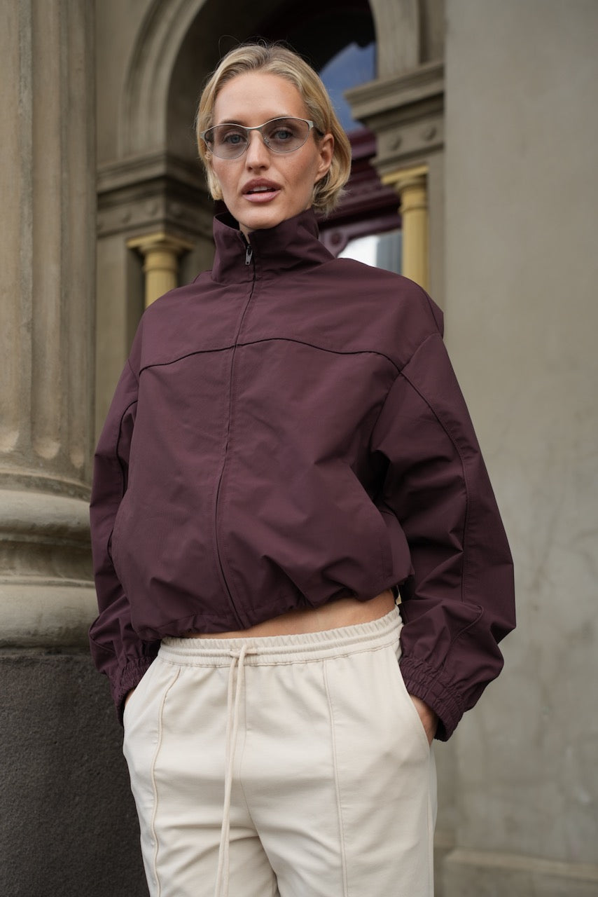 Paris Funnel-Neck Jacket, Choc Plum