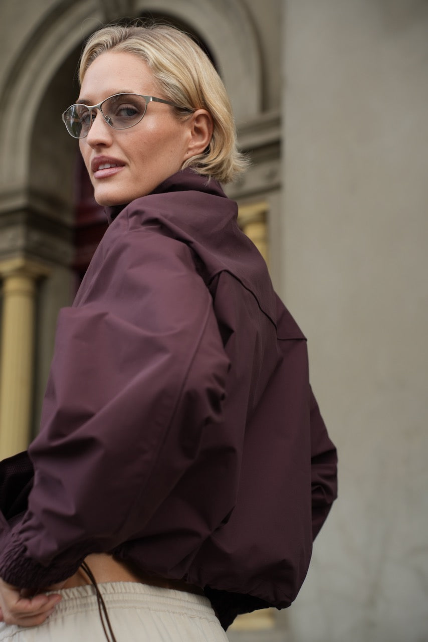 Paris Funnel-Neck Jacket, Choc Plum