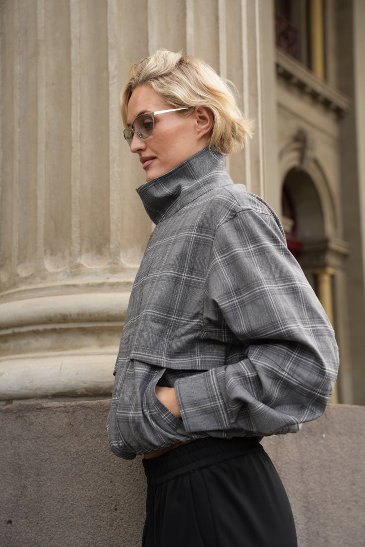 Celeste Funnel Neck Jacket, Grey Check