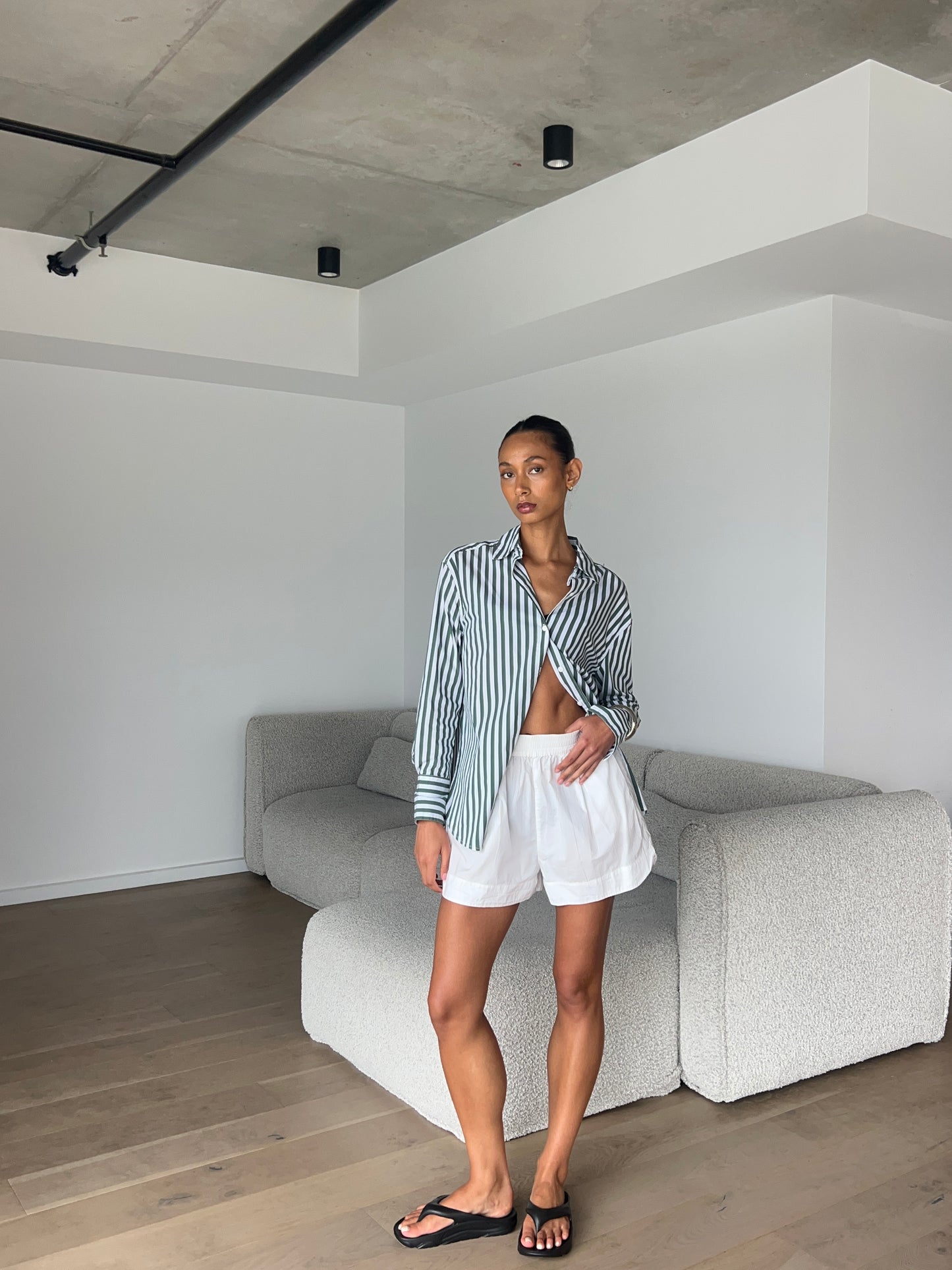 Florence Shirt - Green and White Stripe