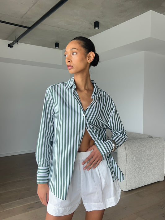 Florence Shirt - Green and White Stripe