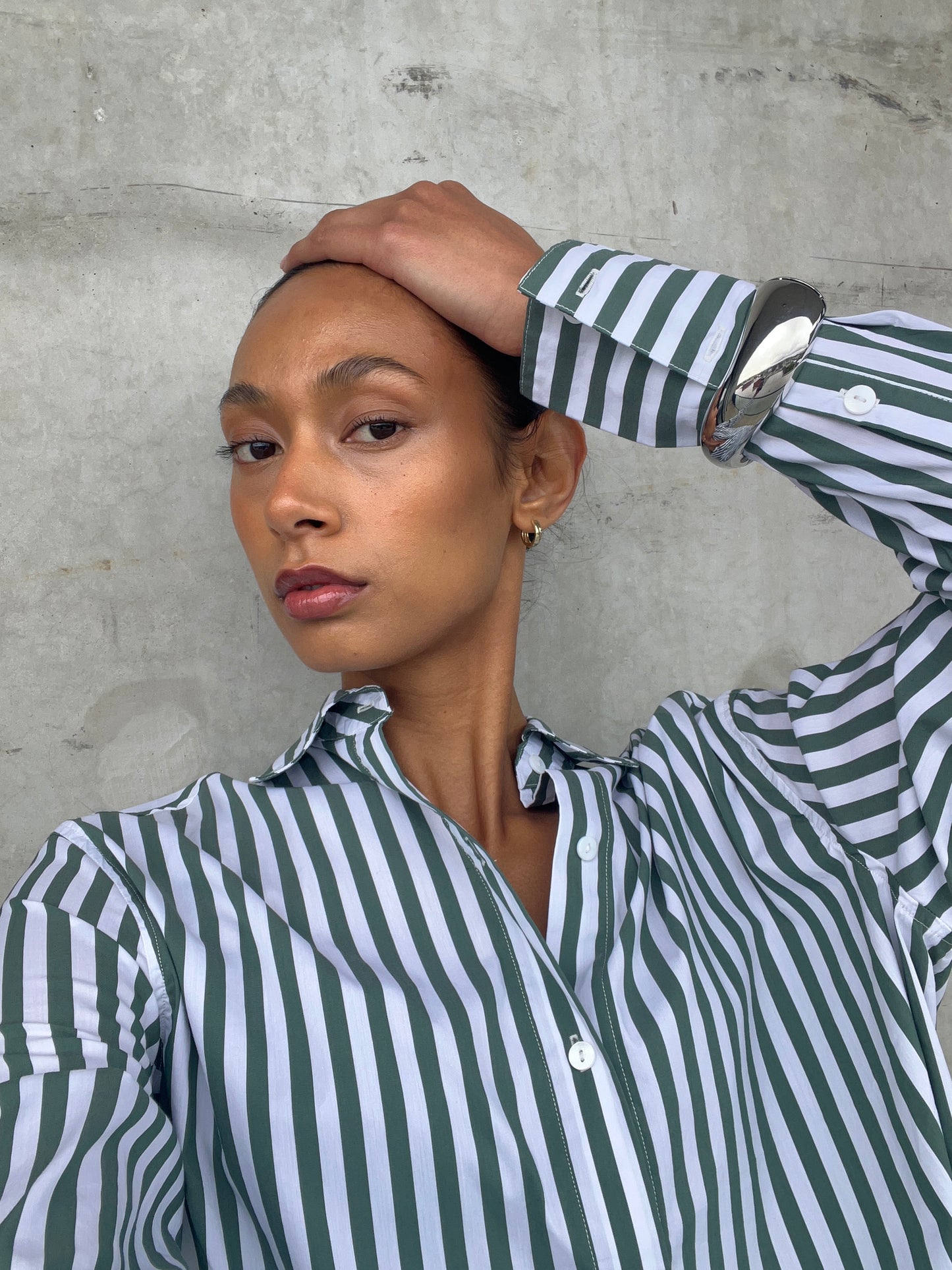 Florence Shirt - Green and White Stripe