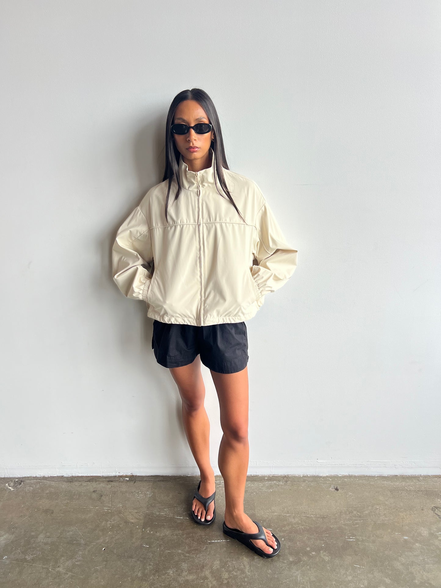Paris Funnel-Neck Jacket, Beige
