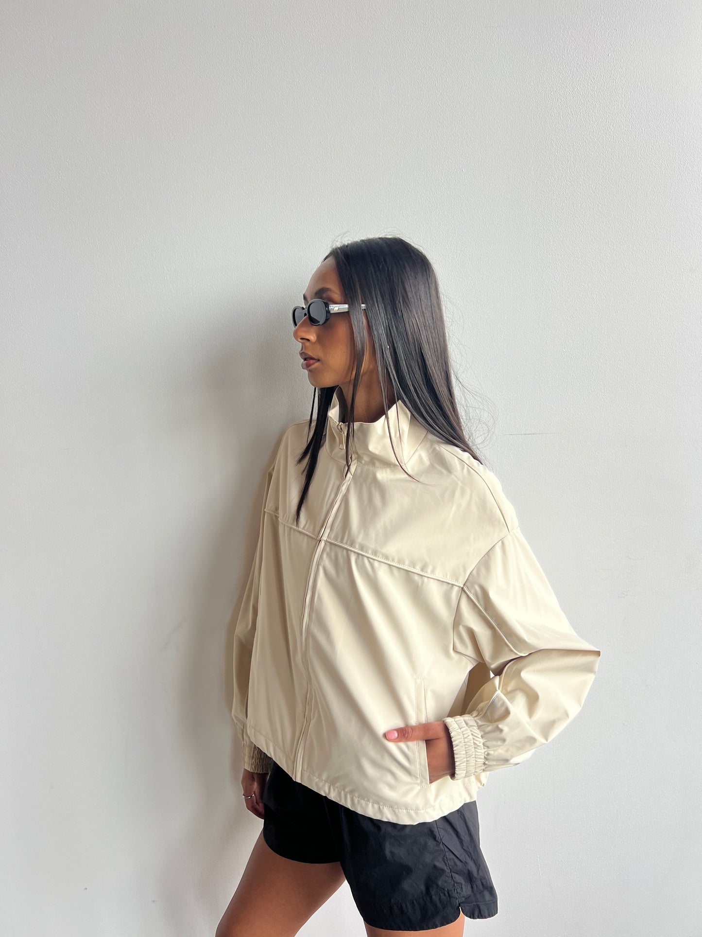 Paris Funnel-Neck Jacket, Beige