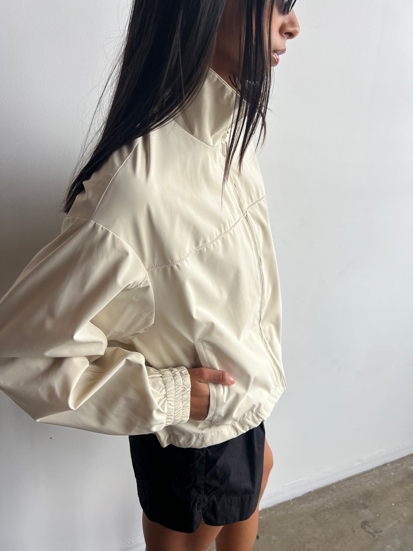 Paris Funnel-Neck Jacket, Beige