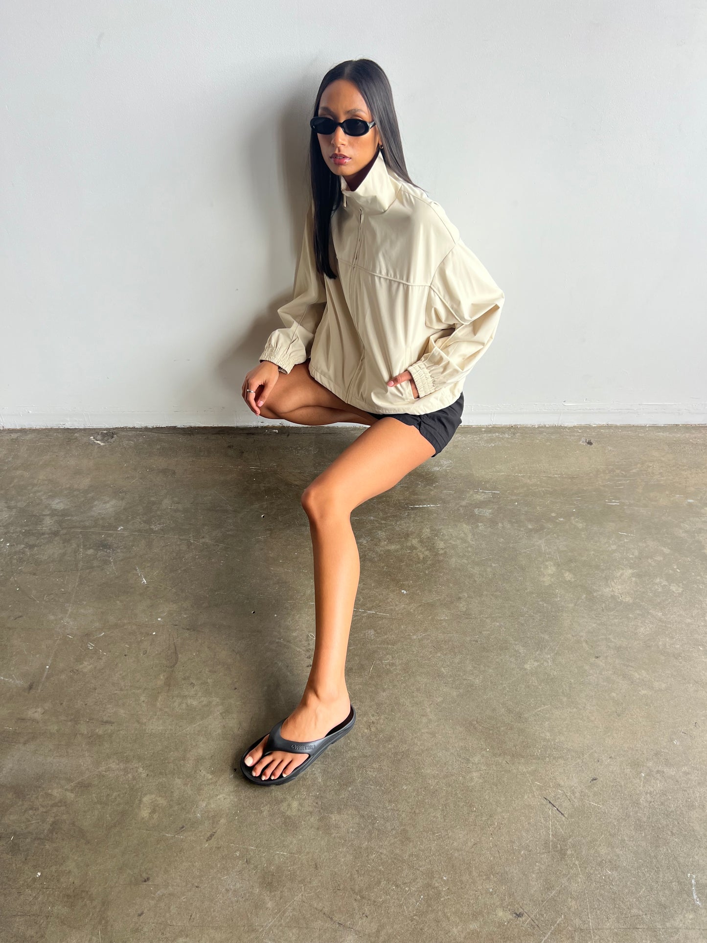 Paris Funnel-Neck Jacket, Beige