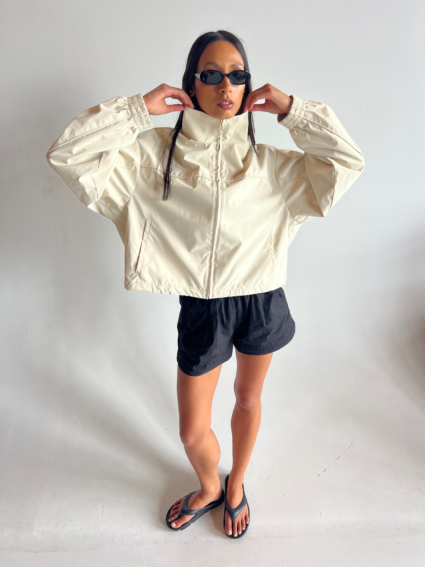 Paris Funnel-Neck Jacket, Beige
