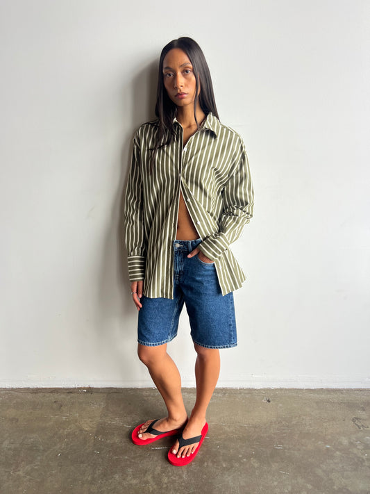 Florence Shirt -Khaki/Cream Stripe
