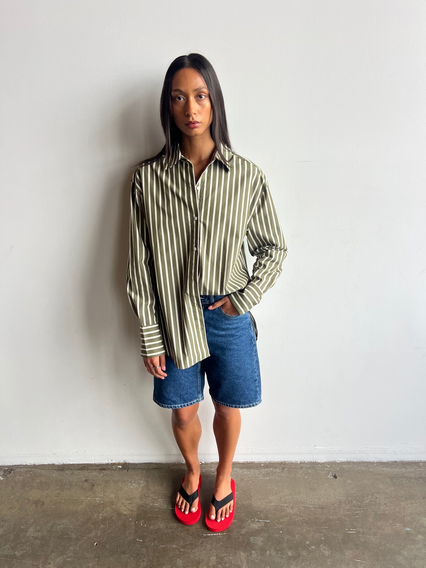 Florence Shirt -Khaki/Cream Stripe