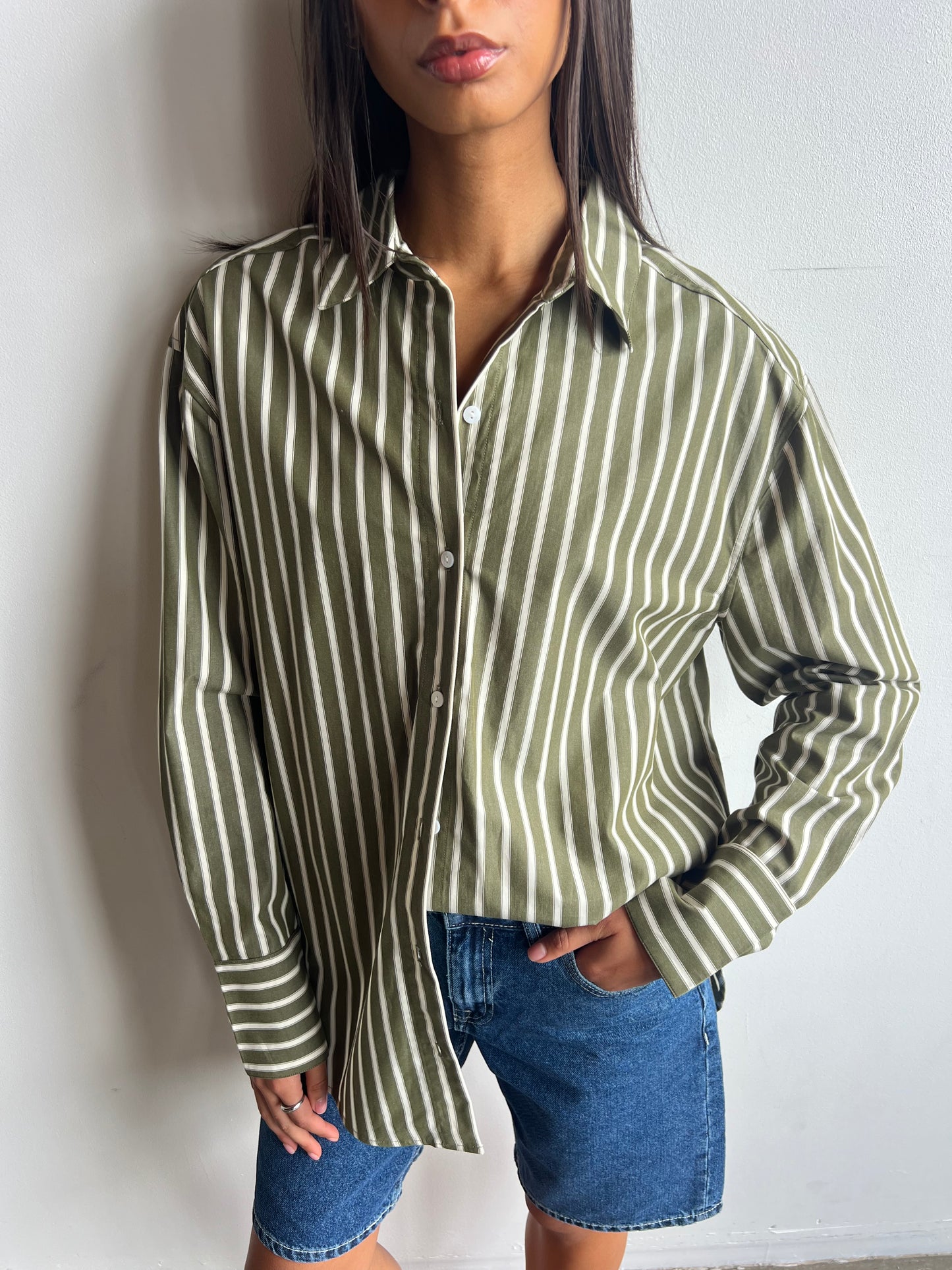 Florence Shirt -Khaki/Cream Stripe