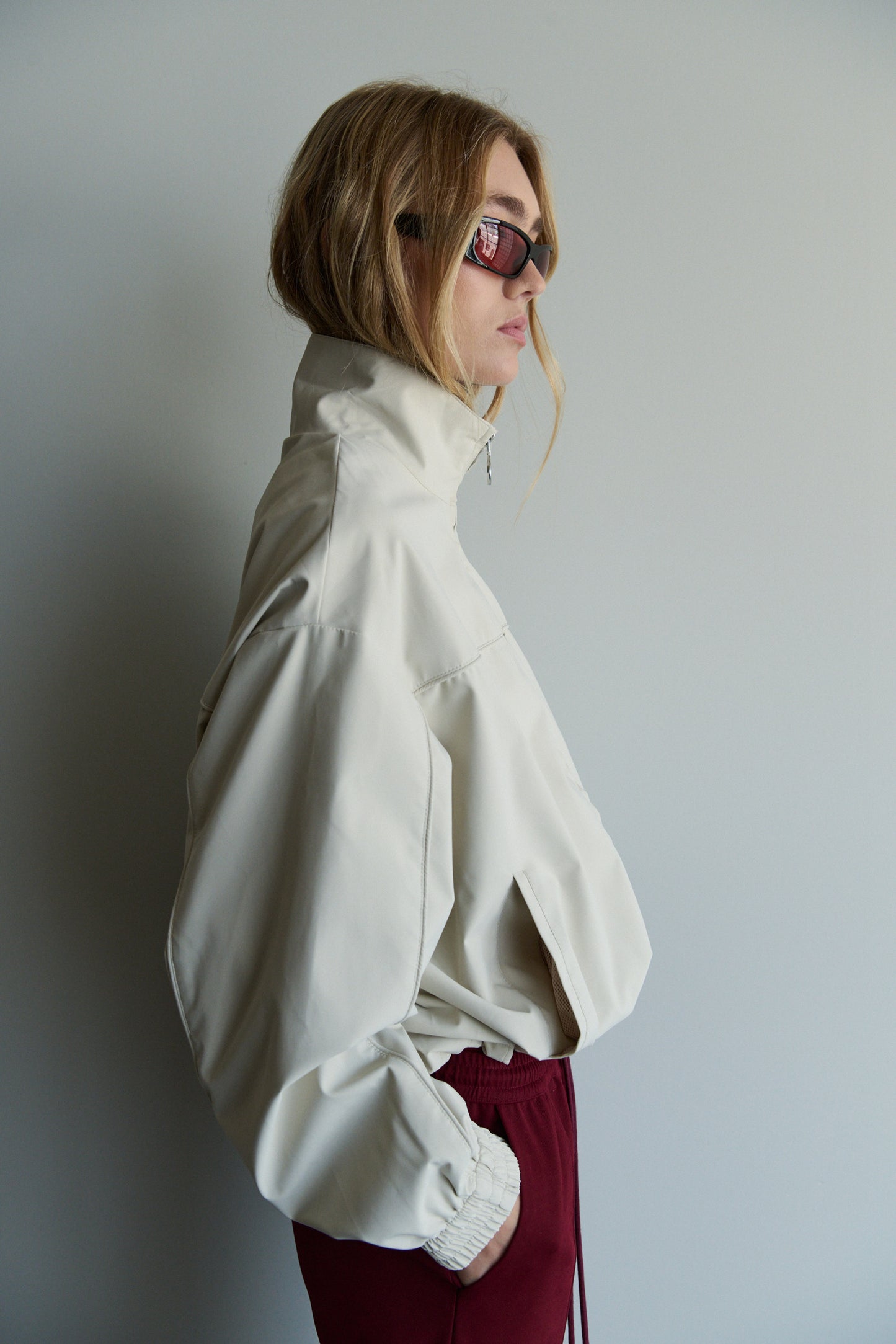 Paris Funnel-Neck Jacket, Beige