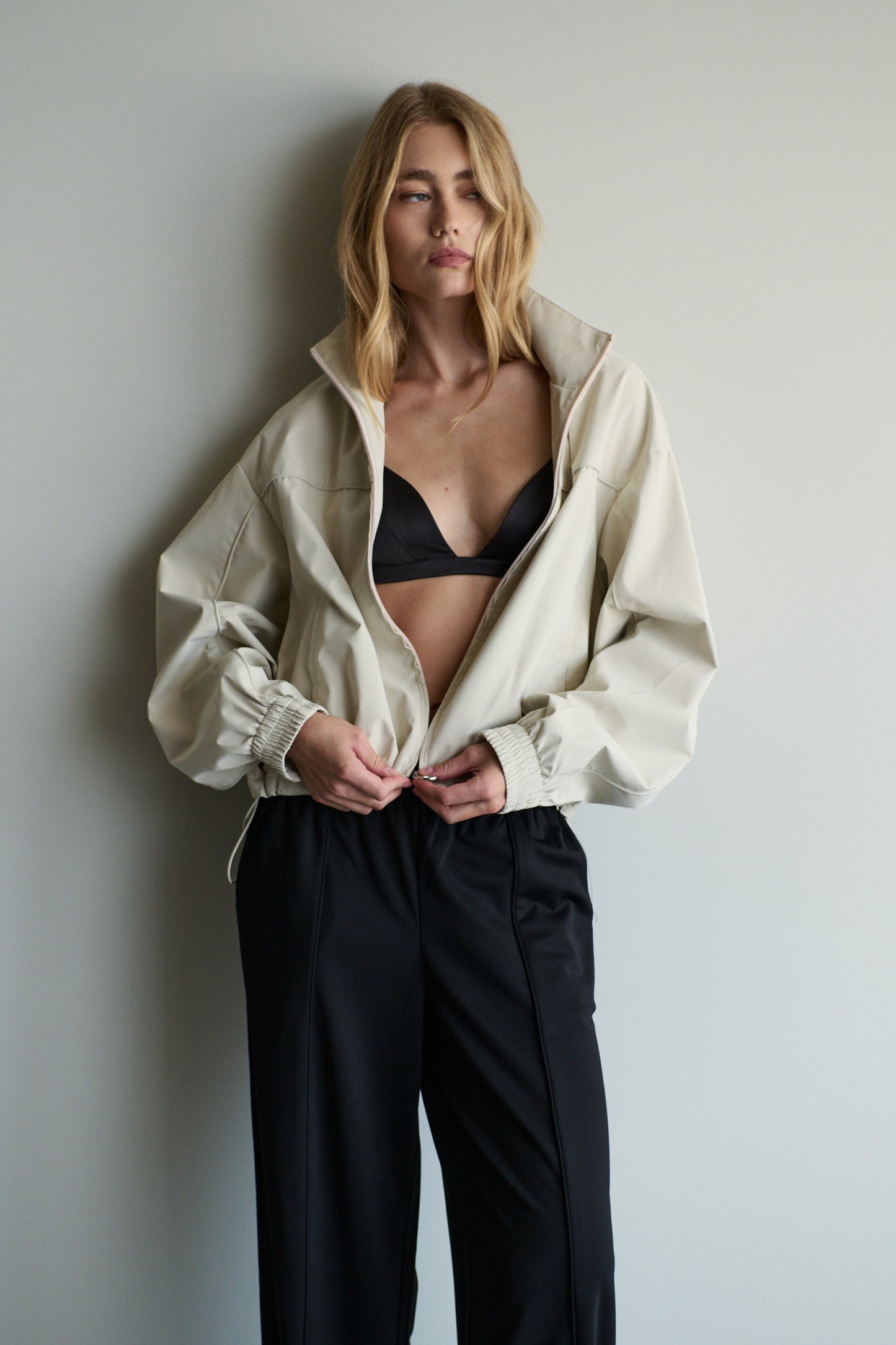 Paris Funnel-Neck Jacket, Beige