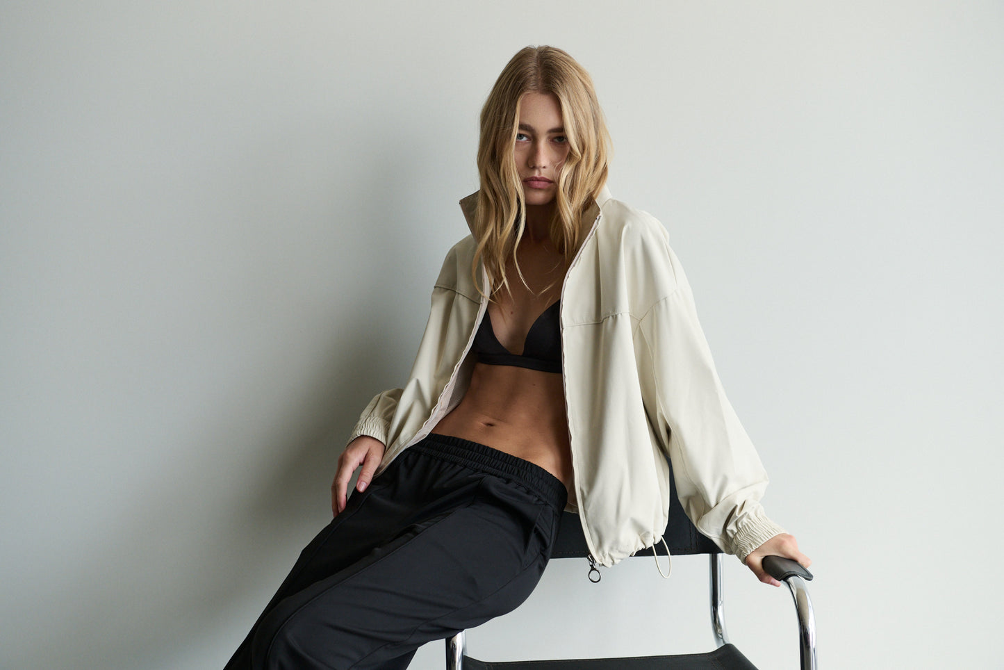 Paris Funnel-Neck Jacket, Beige