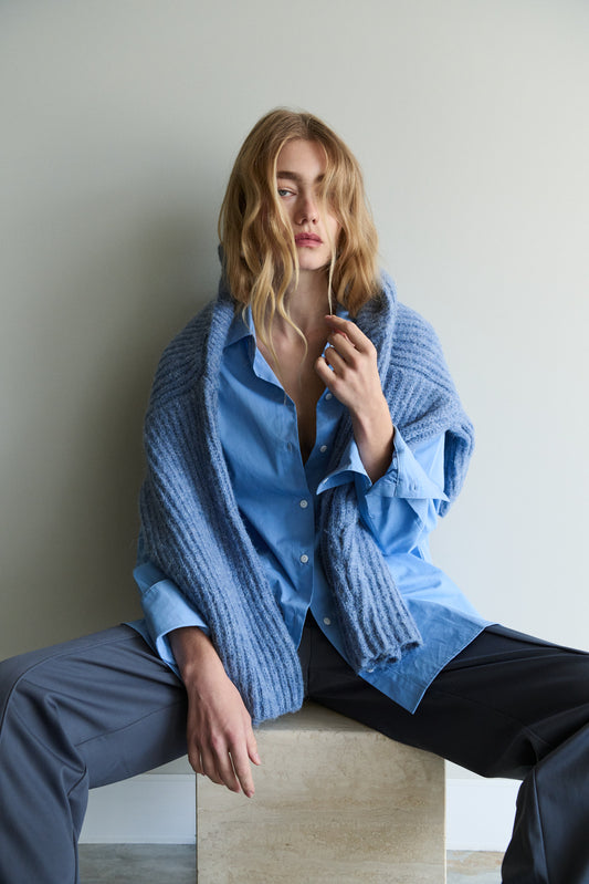 women's sky blue oversized shirt, cotton