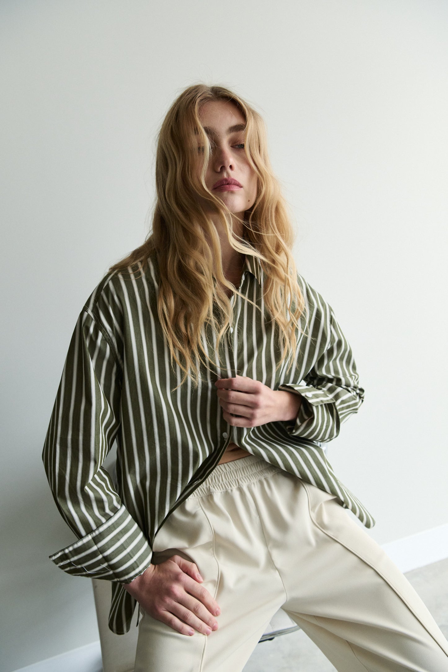 Florence Shirt -Khaki/Cream Stripe