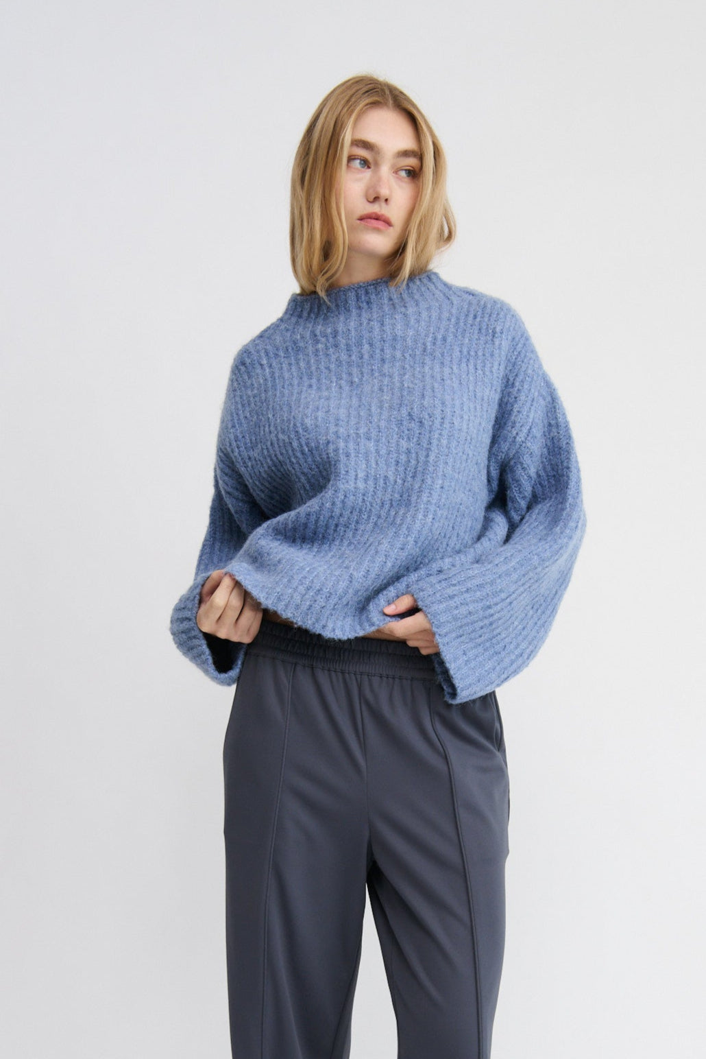 women's oversized knit jumper, sky blue