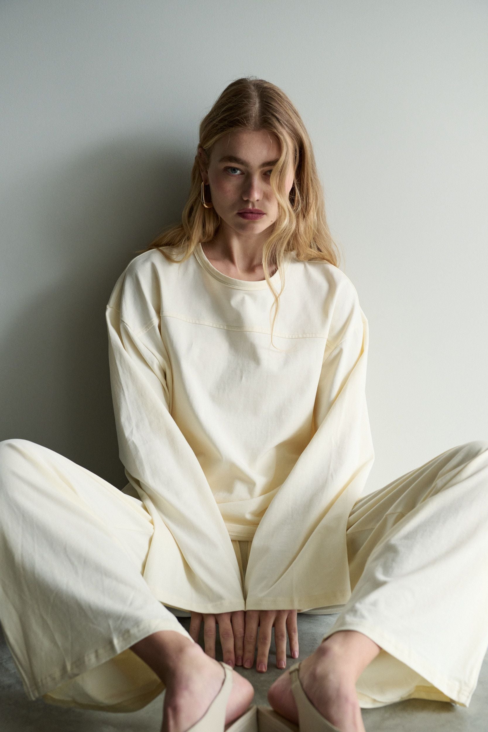 women's long sleeve tee, butter, wide sleeve